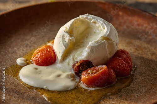 Wallpaper Mural Fresh burrata tears open as warm cream spills over roasted cherry tomatoes Torontodigital.ca