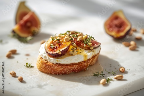 Wallpaper Mural Whipped ricotta toast with fresh figs honey and pistachios in elegant brunch natural light Torontodigital.ca