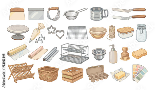 Collection of baking and kitchen tools, organized for culinary creativity and home organization