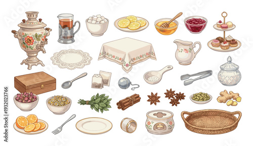 Traditional Russian Samovar and Tea Ceremony Elements for a Cozy Gathering