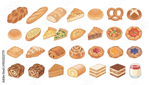 Collection of delicious baked goods and pastries, a delightful assortment of sweet and savory treats