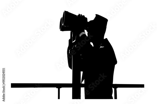 Naval Officer Lookout Silhouette Vector for Navy Ship Deck and Maritime Military Defense Illustration