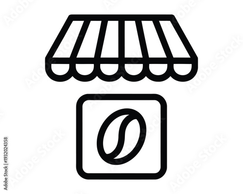 Coffee shop icon with awning and bean.