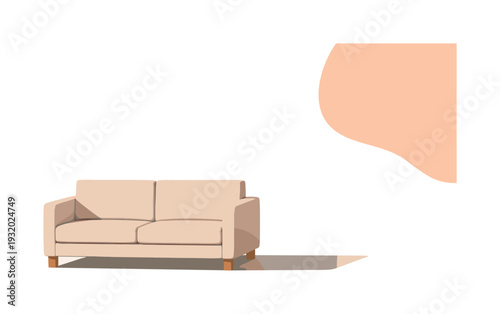 Sofa silhouettem inim alst and ing up right with cle anrect angul arcushi onf ormlowb ack andsh ortblocklegs positi oned in the