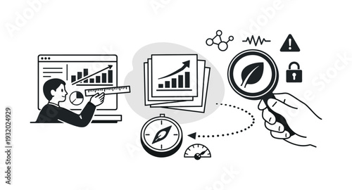 Modern minimal flat vector conceptual collage, crisp hard edges, consistent THIN outline stroke, rounded corners where needed,