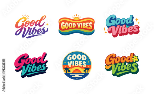 Good Vibes Banner. Clean modern holiday banner illustration displaying modern lettering logo set for Good Vibes, professional logo