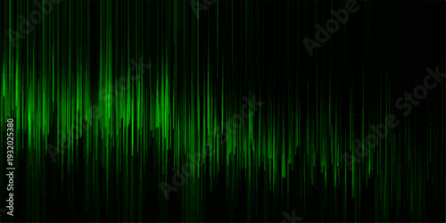 An abstract green background featuring a digital wave pattern with colorful light lines and a spectrum of energy creates a modern technology wallpaper design