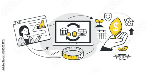 Modern minimal flat vector conceptual collage, crisp hard edges, consistent THIN outline stroke, rounded corners where needed,