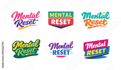 Clean modern holiday banner illustration displaying modern lettering logo set for Mental Reset, professional logo-style