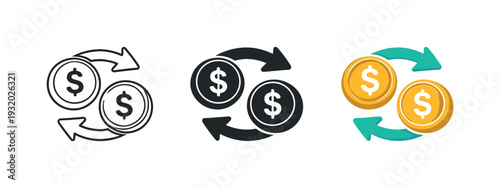 Money Swap Emblem. Monetary conversion concept visualized by a bidirectional money swap emblem with opposing arrows and coin