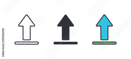 Desired outcome result represented by an upward pointing arrow emerging from a simple base line with clean geometry visible at