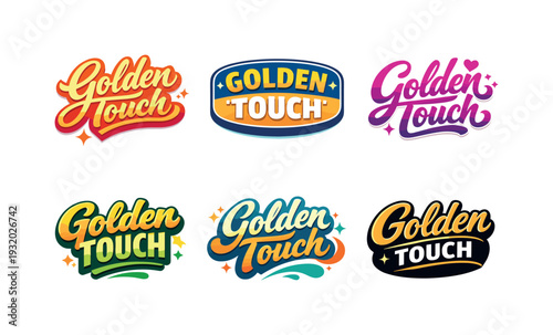 Clean modern holiday banner illustration displaying modern lettering logo set for Golden Touch, professional logo-style
