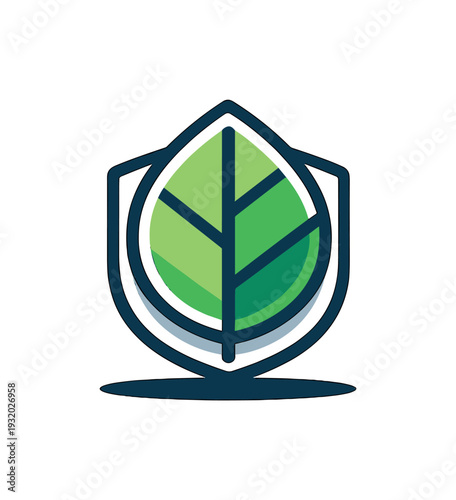 Green shield leaf logo representing environmental protection, sustainability and organic safety