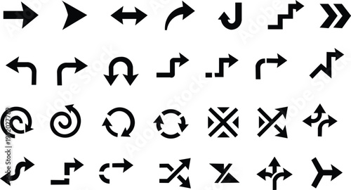 Flow Direction Arrows Icon Set - Navigation, process, Movement and Routing Symbols