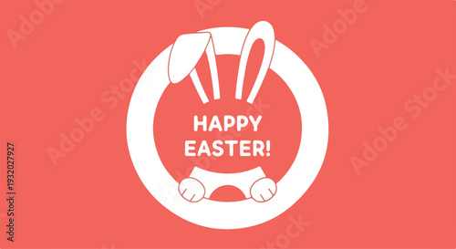 Easter holiday graphic with white bunny silhouette and 'HAPPY EASTER!' text on orange background.