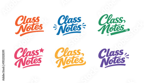 Modern flat holiday banner design highlighting modern lettering logo set for Class Notes, high-demand commercial lettering bundle