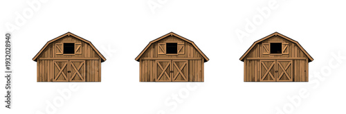 Rural care setting depicted by a wooden barn with pitched roof, wide doors, and simple plank details suggesting shelter and