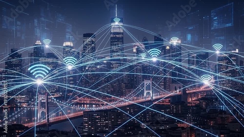 Smart City Network Connections Digital Technology Urban Connectivity.