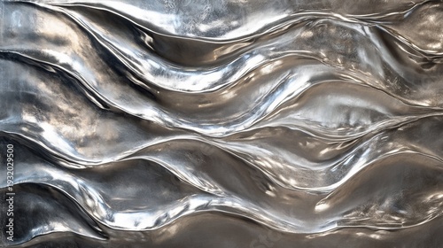 Shimmering metallic waves on sculpted surface art
