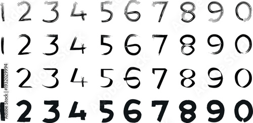 Hand Made digit numbers art 0, 1 to 9, Flat, design, isolated, vector. 