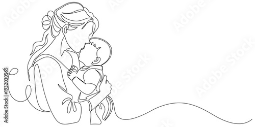 Mother and baby line art vector illustration, mothers day celebration illustration