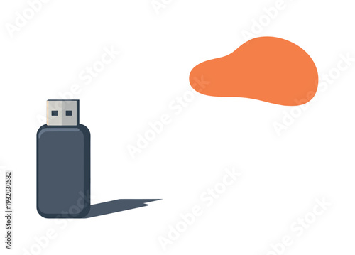 Minimalist illustration of a dark gray USB flash drive casting a shadow on a light background