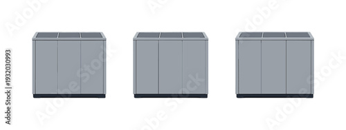 Tripartite Waste Container. Facility context depicted by a tall waste container with divided compartments indicated by subtle