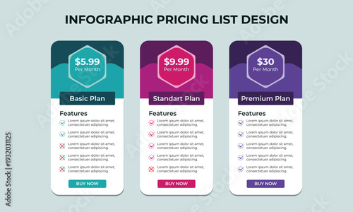 Modern subscription plans Pricing Table Infographic UI Template