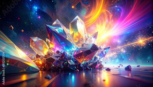 Vibrant Crystal Formation with Neon Lights.