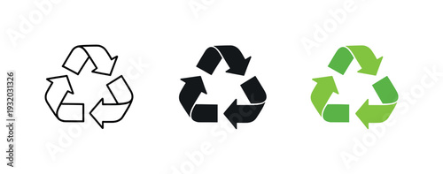 Circular reuse concept shown as a classic recycling symbol formed by three chasing arrows in a continuous loop, identical