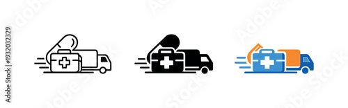 Clinical supply scene showing a compact medicine distribution emblem with structured transport cues designed for healthcare