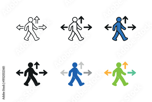 Free movement concept showing a walking person icon combined with open directional cues that suggest absence of limits or