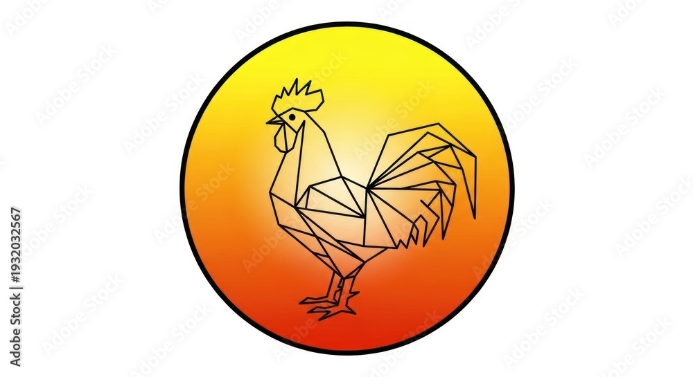 Obraz premium Geometric Rooster Illustration on Gradient Background.