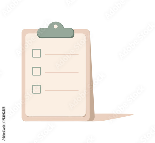 Minimalist clipboard with three empty checkboxes and lines on a soft neutral background