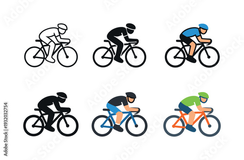 Fitness cycling icon depicting a road bicycle with rider, symbolizing endurance training, outdoor exercise, and cycling activity,