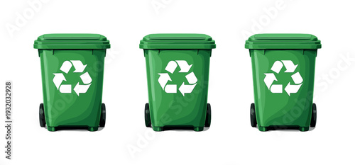 Sorting action expressed through a wheeled recycling bin with closed lid and front recycling mark captured as one clear form,