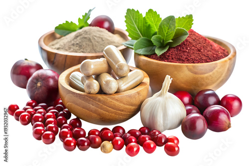 herbal and natural supplement capsule collection isolated on white background  png, ai generated