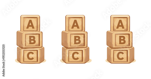 Learning foundations visualized as a stack of alphabet blocks with engraved letters and smooth edges, identical silhouette