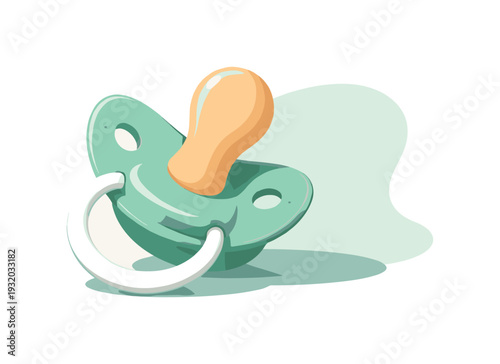 Cute cartoon pacifier with a soft orange nipple and a light green shield
