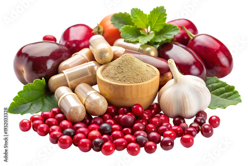 herbal and natural supplement capsule collection isolated on white background  png, ai generated