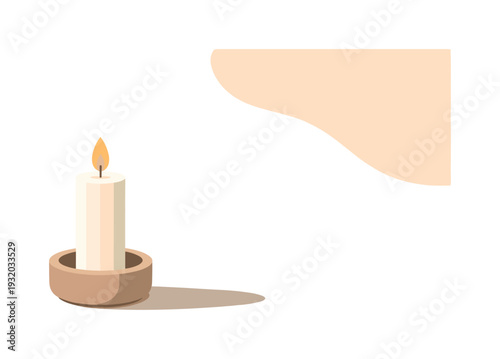 Minimalist illustration of a single lit candle in a simple holder on a textured background