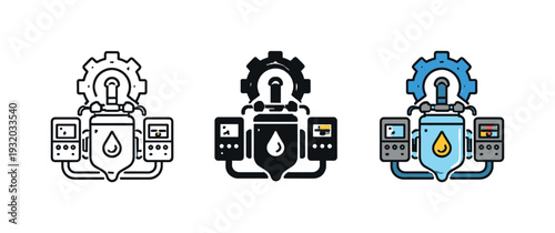 Industrial compliance framework represented by a medicine manufacturing emblem showing sterile reactor vessel and precision