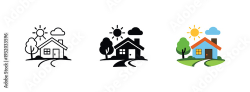 Rental Housing Emblems. Residential service scene showing a compact rental housing emblem with welcoming structure and access cues