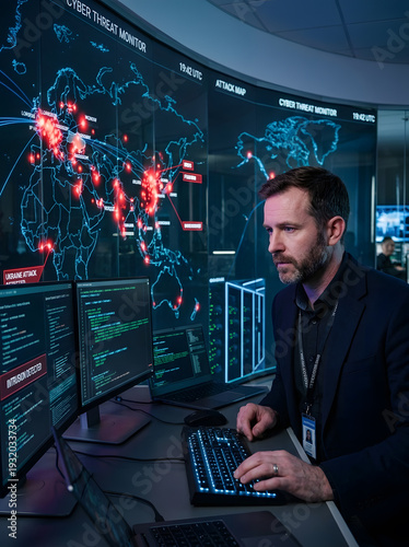 Cybersecurity Analyst Monitoring Global Threats