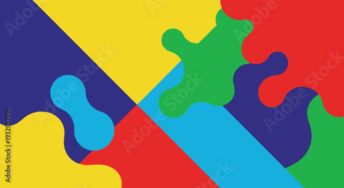 Abstract colorful interlocking puzzle pieces forming a dynamic geometric pattern