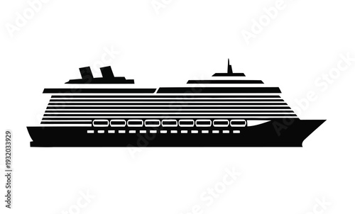 A black and white silhouette icon representing a large cruise ship with multiple decks and visible windows, evoking travel and leisure
