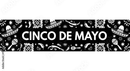 Cinco de Mayo Banner - Mexican Fiesta Decorations with Sombreros & Maracas