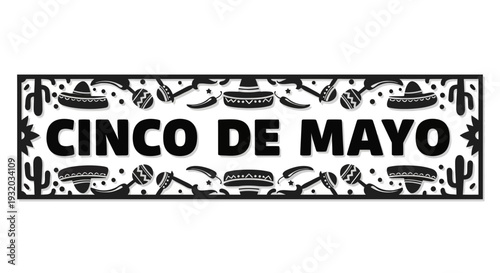 Cinco de Mayo Celebration Banner with Mexican Icons