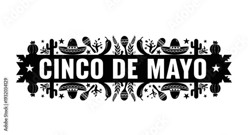 Cinco de Mayo Celebration Banner with Mexican Icons
