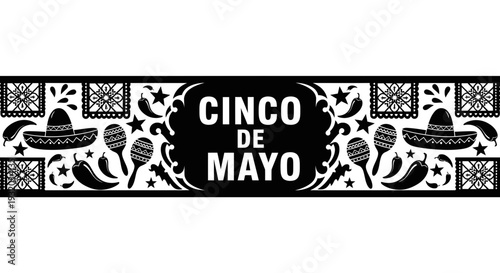 Cinco de Mayo Celebration Banner with Mexican Symbols